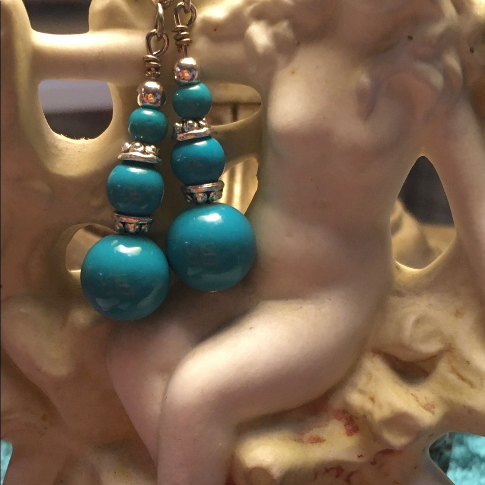 Handmade Turquoise Colored Glass Earrings